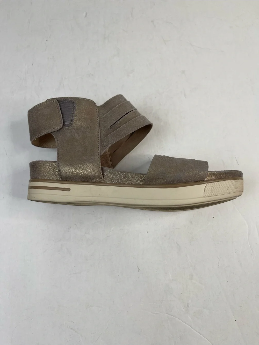 Eileen‎ Fisher Wedge Espadrille Sandal Platform 7.5 Taupe Gold Metallic Leather